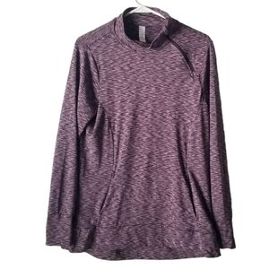 Marika Purple/Gray Marled Lightweight Mock Neck Active Long Sleeve Top Size L